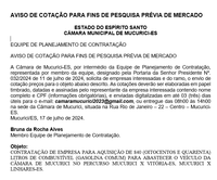 AVISO DE COTAÇÃO PARA FINS DE PESQUISA PRÉVIA DE MERCADO