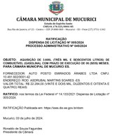 DISPENSA DE LICITAÇÃO Nº 005/2024 - PROCESSO ADMINISTRATIVO Nº 045/2024 - RATIFICAÇÃO