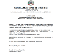 DISPENSA DE LICITAÇÃO Nº 007/2024 - PROCESSO ADMINISTRATIVO Nº 060/2024 - RATIFICAÇÃO