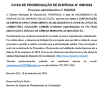  Processo administrativo n° 056/2024 - AVISO DE PRORROGAÇÃO DE DISPENSA N° 008/2024