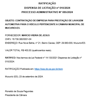 PROCESSO ADMINISTRATIVO N° 085/2024 - DISPENSA DE LICITAÇÃO n° 010/2024 - RATIFICAÇÃO 