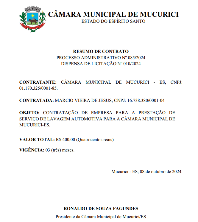 PROCESSO ADMINISTRATIVO Nº 085/2024 - DISPENSA DE LICITAÇÃO Nº 010/2024   